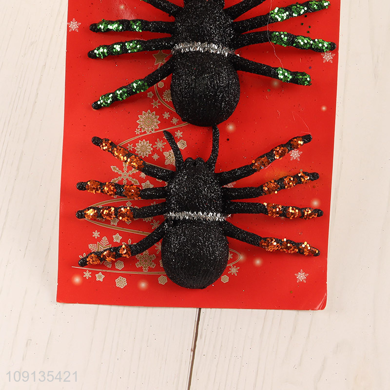 Wholesale 3 Pieces Glitter Plastic Spiders Decorative Halloween Foam Spiders
