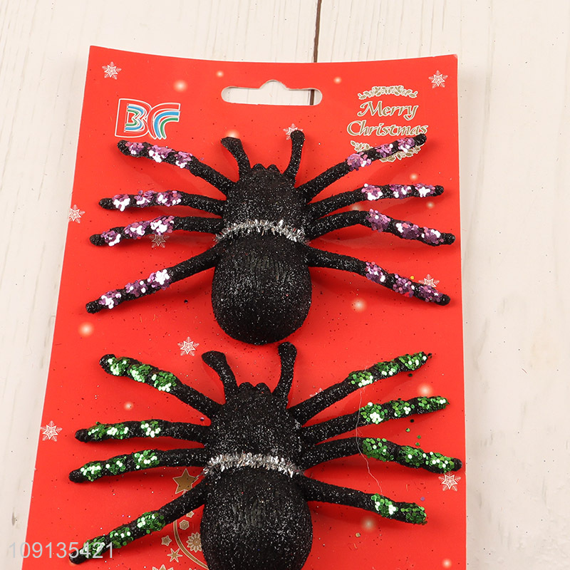 Wholesale 3 Pieces Glitter Plastic Spiders Decorative Halloween Foam Spiders