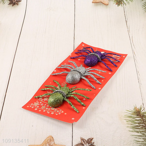 Good Quality 3 Pieces Glitter Plastic Spiders Halloween Decoration Diy Crafting
