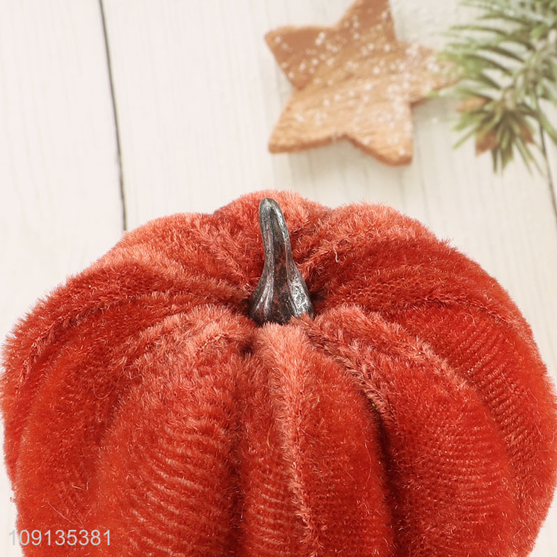 High Quality 3 Pieces Velvet Pumpkins Foam Pumpkins for Halloween Decor