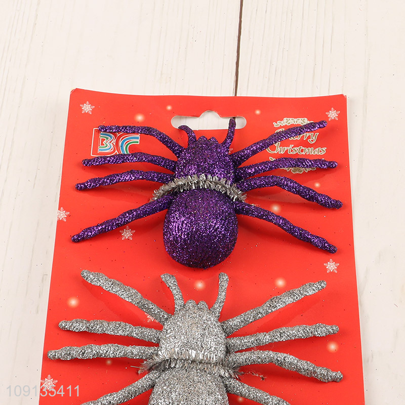 Good Quality 3 Pieces Glitter Plastic Spiders Halloween Decoration Diy Crafting