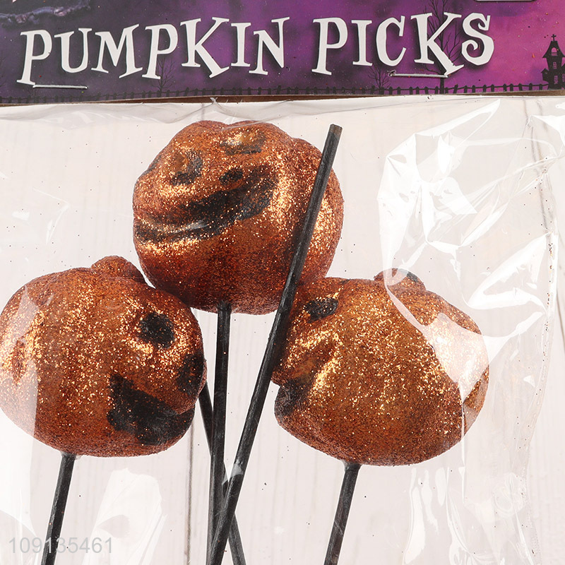 Good Quality 5 Pieces Glitter Halloween Pumpkin Picks for Halloween Table Decor