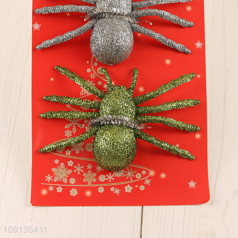 Good Quality 3 Pieces Glitter Plastic Spiders Halloween Decoration Diy Crafting
