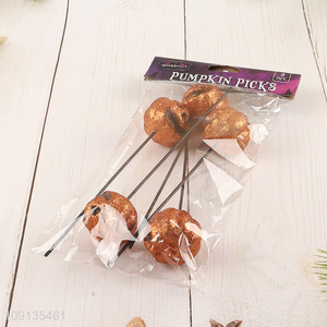 Good Quality 5 Pieces Glitter Halloween Pumpkin Picks for Halloween Table Decor