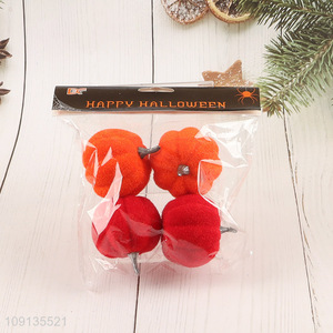 Factory Supply 4 Pieces Faux Velvet Pumpkins Foam Pumpkins for Halloween Decor