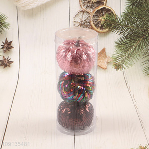 Hot Selling 3 Pieces Sequined Halloween Pumpkins Decorative Foam Pumpkins