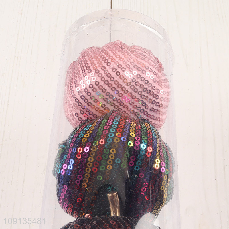 Hot Selling 3 Pieces Sequined Halloween Pumpkins Decorative Foam Pumpkins