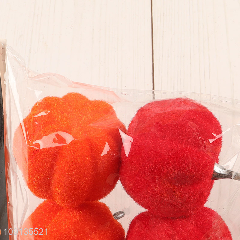 Factory Supply 4 Pieces Faux Velvet Pumpkins Foam Pumpkins for Halloween Decor