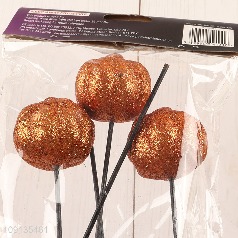 Good Quality 5 Pieces Glitter Halloween Pumpkin Picks for Halloween Table Decor