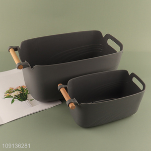 Good Quality Multi-Purpose Plastic Storage Basket with Wooden Handles