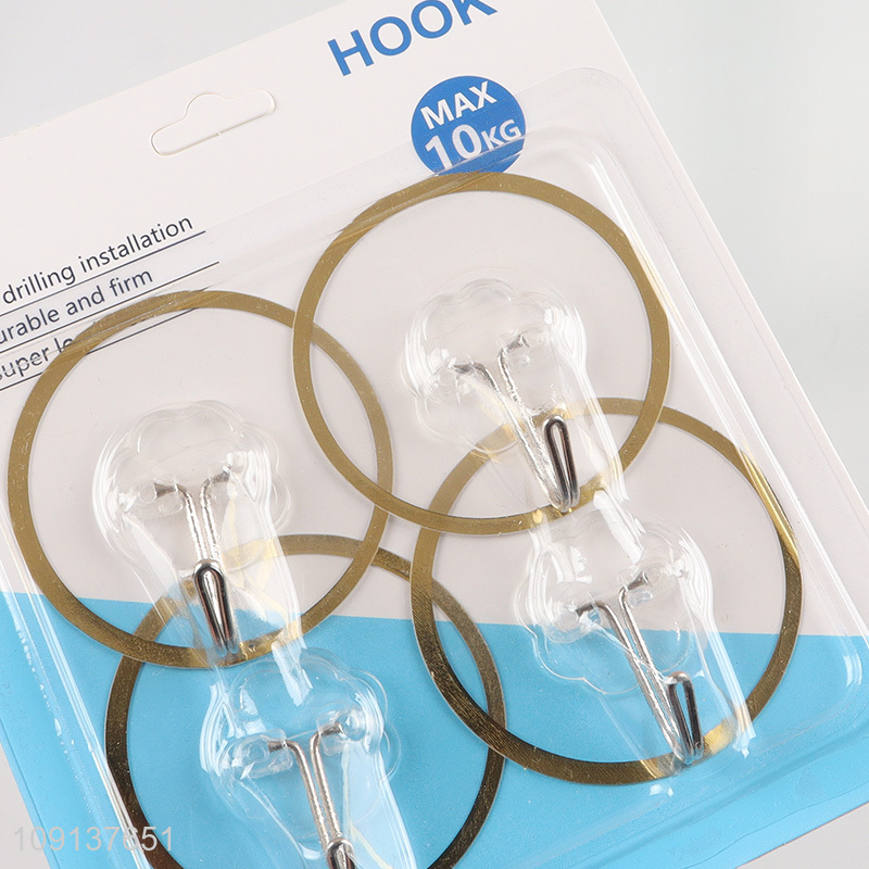 Top selling 4pcs round clear sticky hook wall hook set