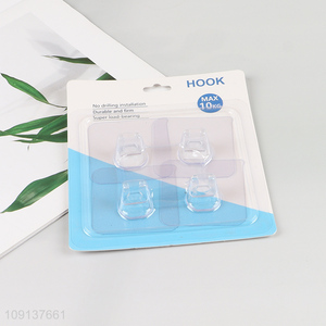 New product 4pcs clear heavy duty sticky hook wall hook set