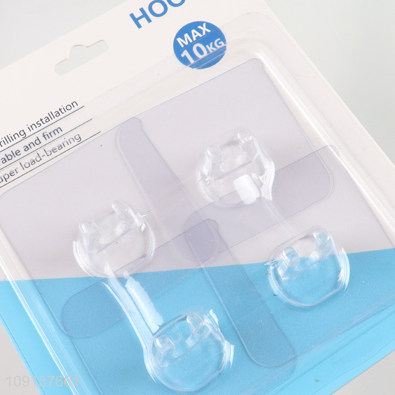 New product 4pcs clear heavy duty sticky hook wall hook set