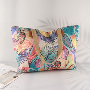 Good Quality Custom Printed Zipper Canvas Beach Tote Bag