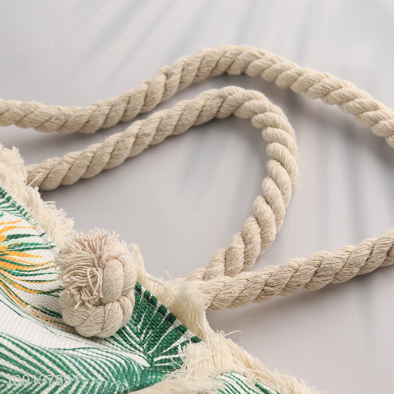 China Imports Zip Top Canvas Beach Bag with Rope Handles