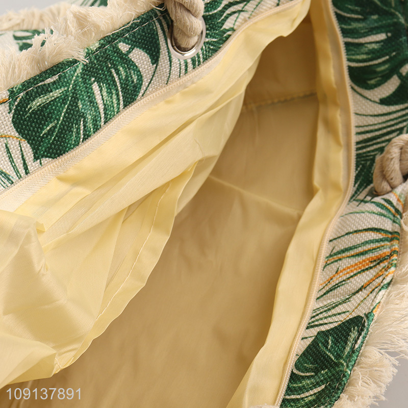 China Imports Zip Top Canvas Beach Bag with Rope Handles