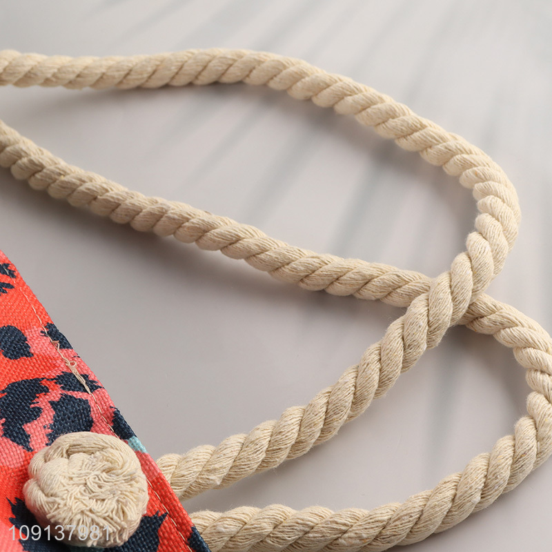 China Imports Zipper Canvas Beach Tote Bag with Rope Handles