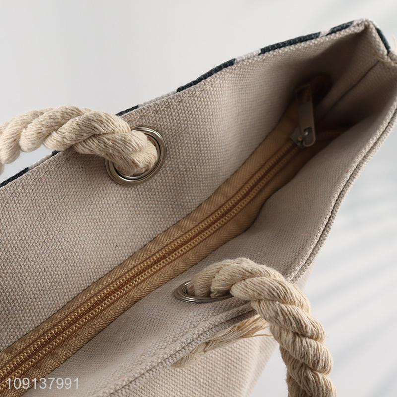 Factory Supply Zip Top Canvas Beach Bag for Women Ladies