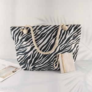 Factory Supply Zip Top Canvas Beach Bag for Women Ladies