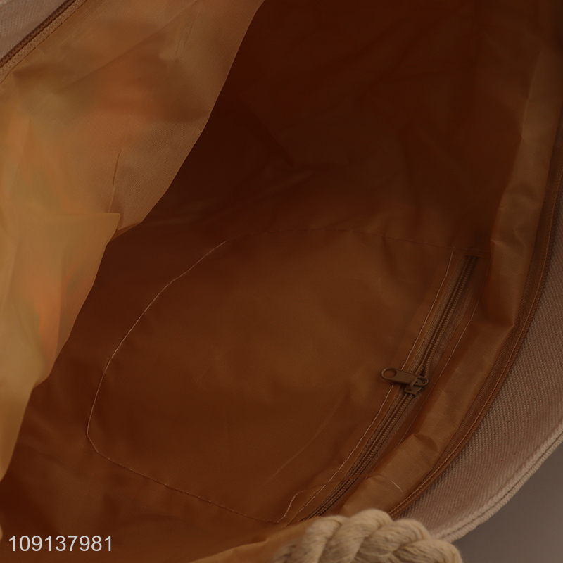 China Imports Zipper Canvas Beach Tote Bag with Rope Handles