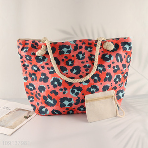 China Imports Zipper Canvas Beach Tote Bag with Rope Handles