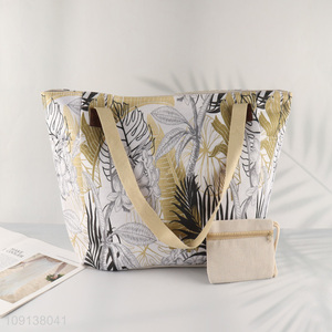China Imports Custom Printed Zipper Canvas Beach Tote Bag