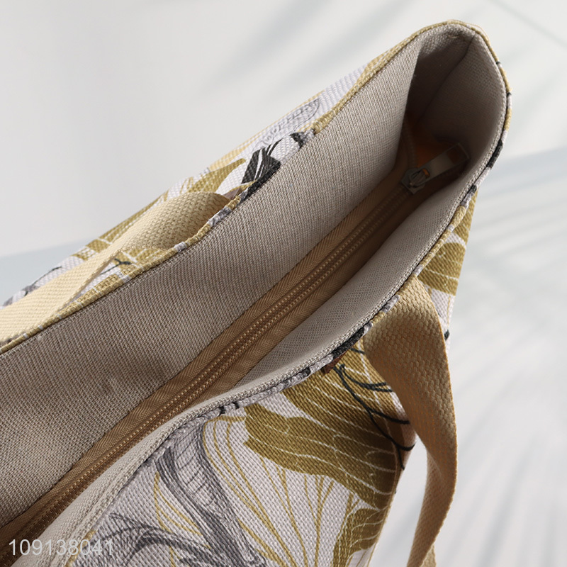 China Imports Custom Printed Zipper Canvas Beach Tote Bag