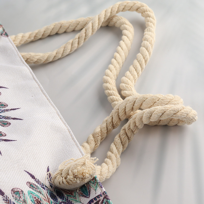 Factory Supply Zip Top Canvas Beach Bag with Rope Handles