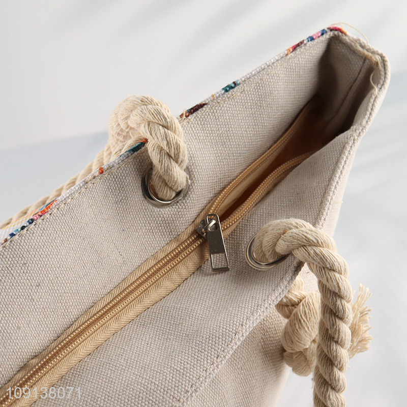 Online Wholesale Canvas Beach Bag Beach Tote Bag with Zipper