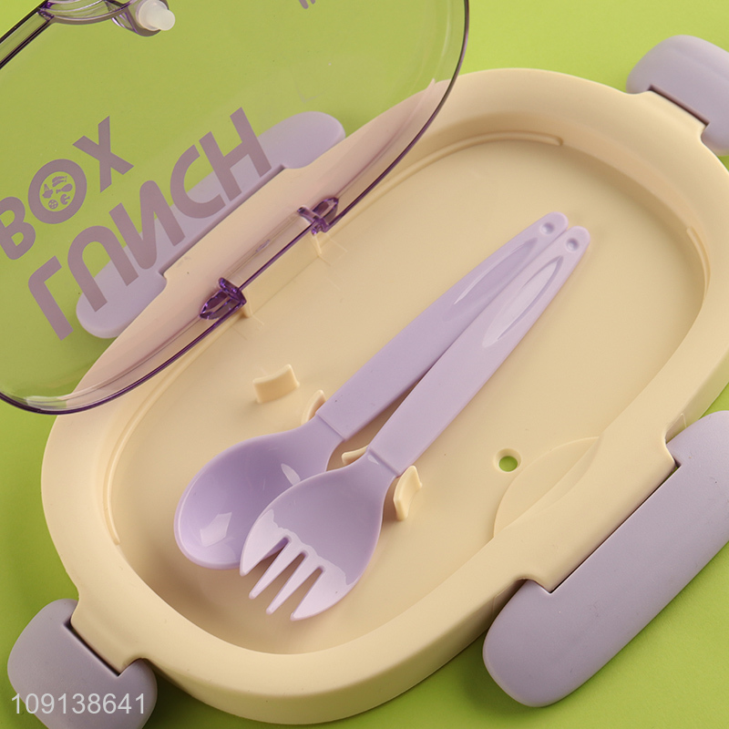 Good Quality 3-Compartment Divided Plastic Lunch Box with Spoon & Fork