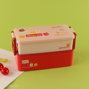 New Arrival 2-Layer Microwave Safe Plastic Bento Lunch Box with Spoon