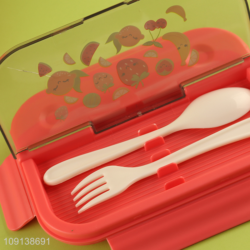 Factory Price 3-Compartment Plastic Kids Lunch Box with Spoon & Fork