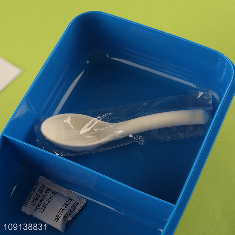 Good Quality 2-Compartment Plastic Divided Bento Lunch Box with Spoon