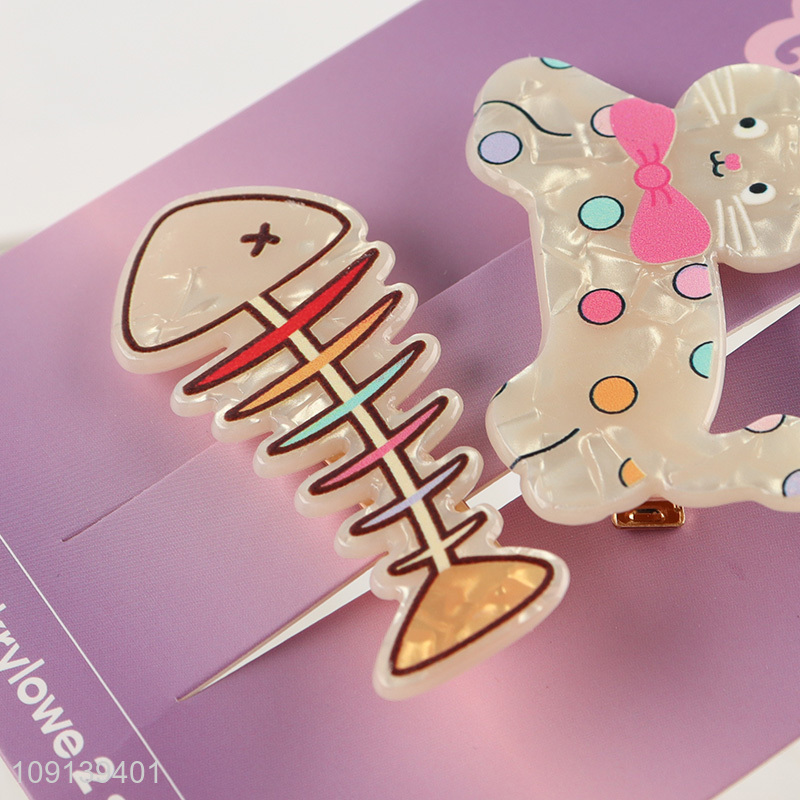 New Product 2PCS Cute Acrylic Hair Clips Decorative Cartoon Hairpins