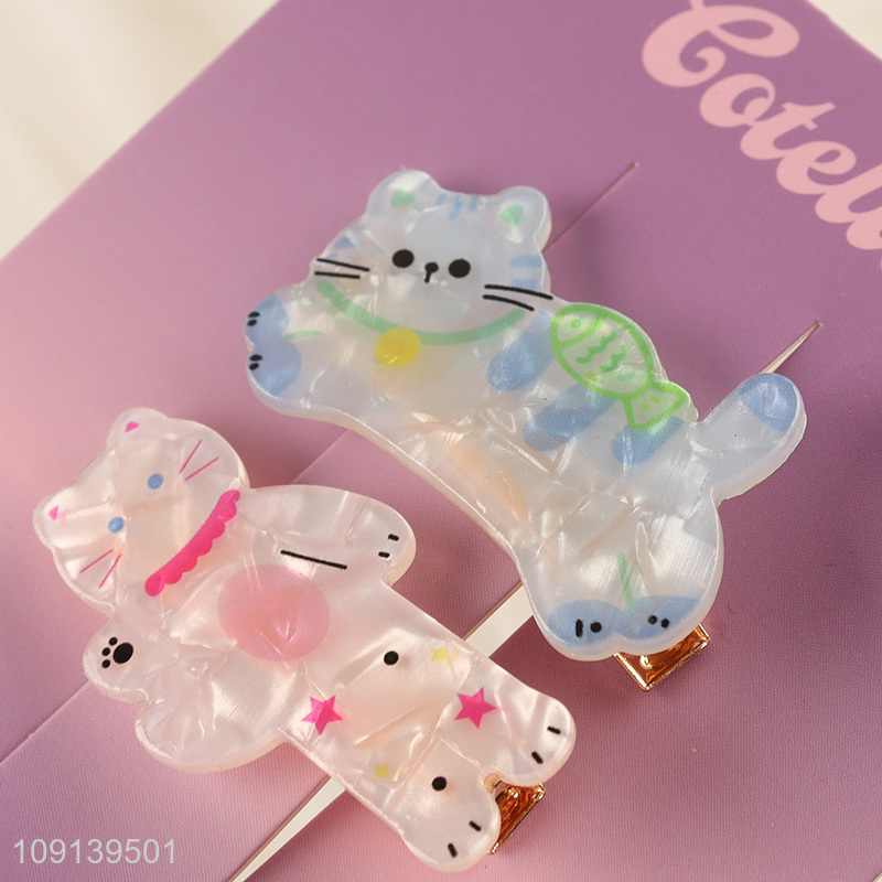 Good Quality 2PCS Cute Cat Hair Clips Animal Acetate Hair Barrettes