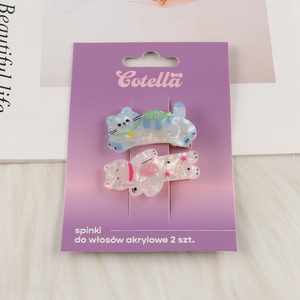 Good Quality 2PCS Cute Cat Hair Clips Animal Acetate Hair Barrettes