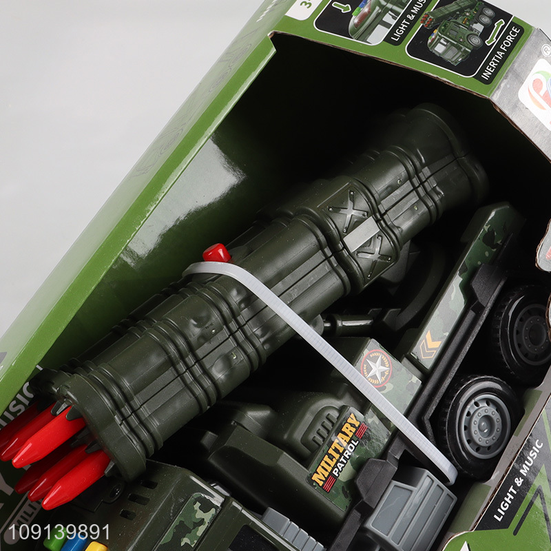 Low price children inertia military series truck toys with lights & sound