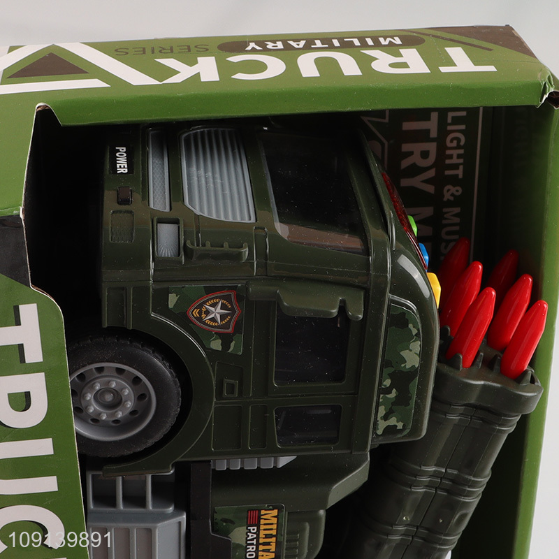 Low price children inertia military series truck toys with lights & sound