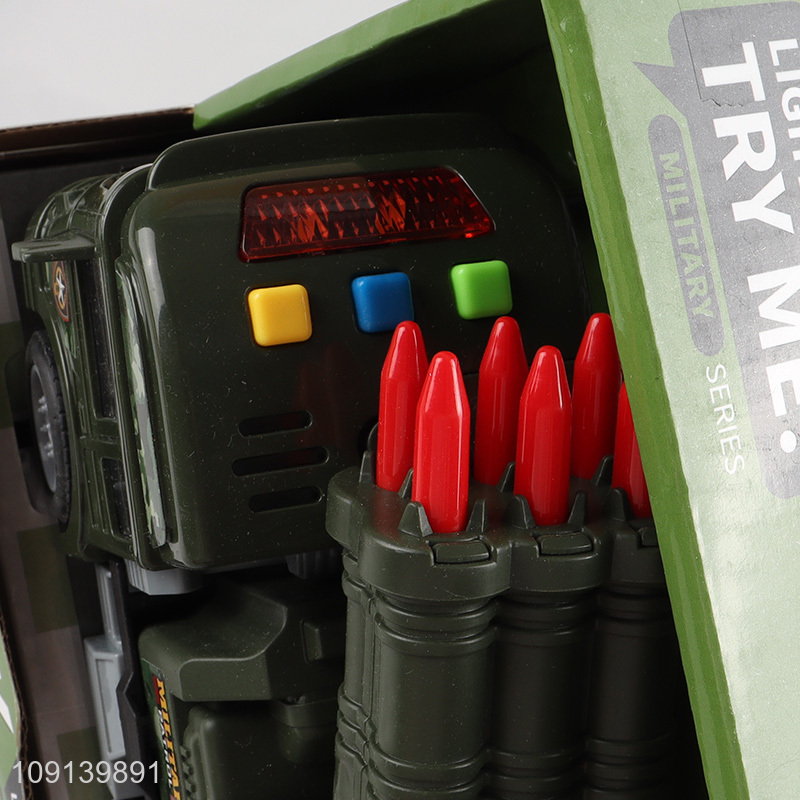 Low price children inertia military series truck toys with lights & sound