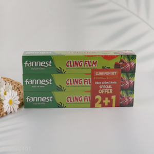 Factory Price 3 Rolls 30cm*50m Clear Cling Film Plastic Food Wrap