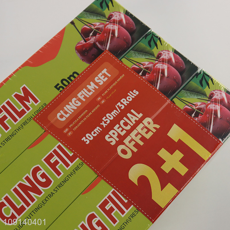 Factory Price 3 Rolls 30cm*50m Clear Cling Film Plastic Food Wrap