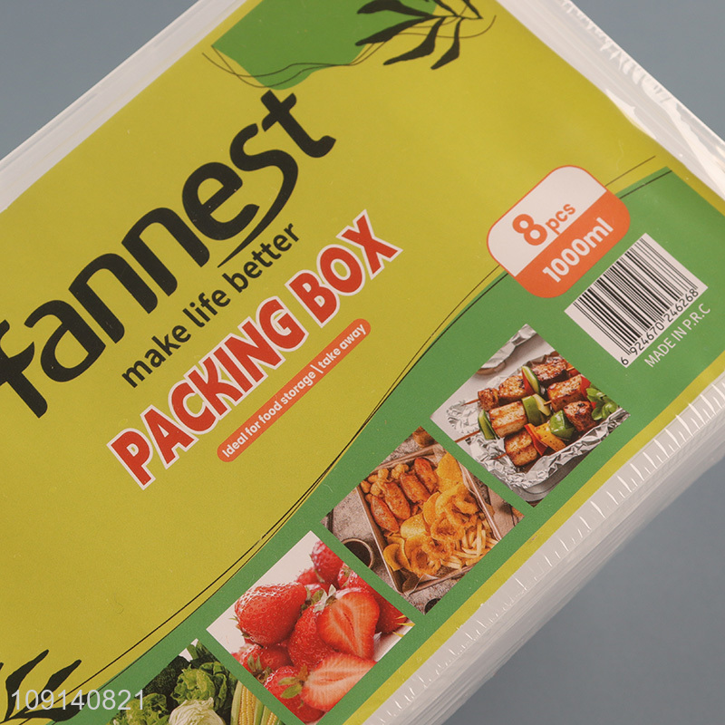 Factory Supply 8 Pieces 1000ml Plastic Takeout Containers To Go Food Containers