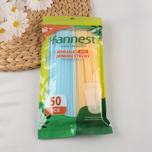 Factory Supply 50 Pieces Disposable Plastic Bent Straws for Drinks