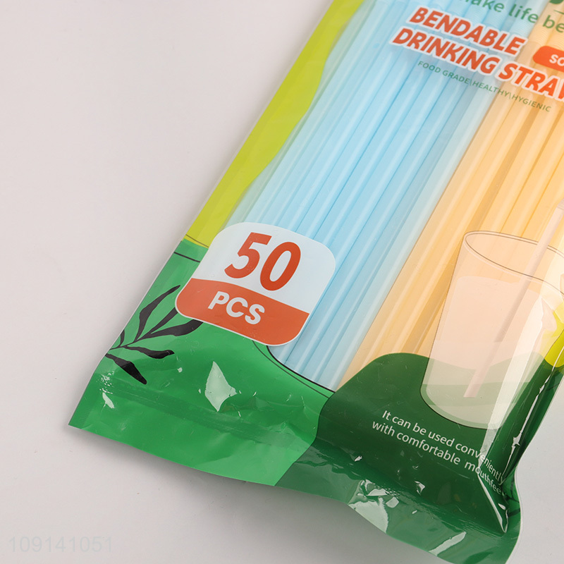 Factory Supply 50 Pieces Disposable Plastic Bent Straws for Drinks