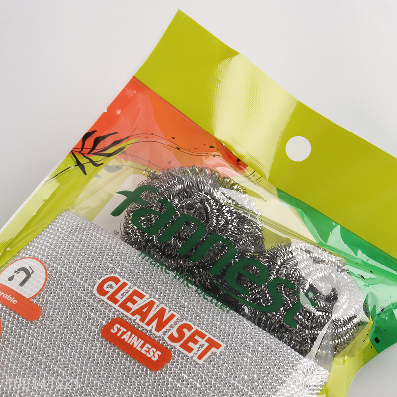 New Arrival 4 Pieces Multi-Function Steel Wool Scrubbers Dish Scrubbers Set