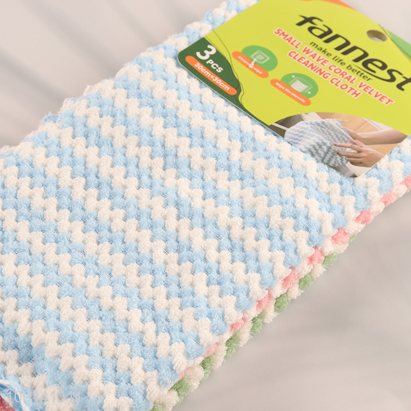 Online Wholesale 3PCS Coral Fleece Cleaning Towels Absorbent Dish Cloths