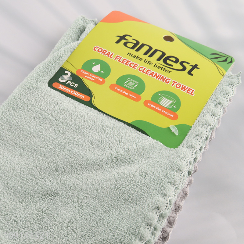 High Quality 3PCS Coral Fleece Dish Cloths Absorbent Cleaning Towels