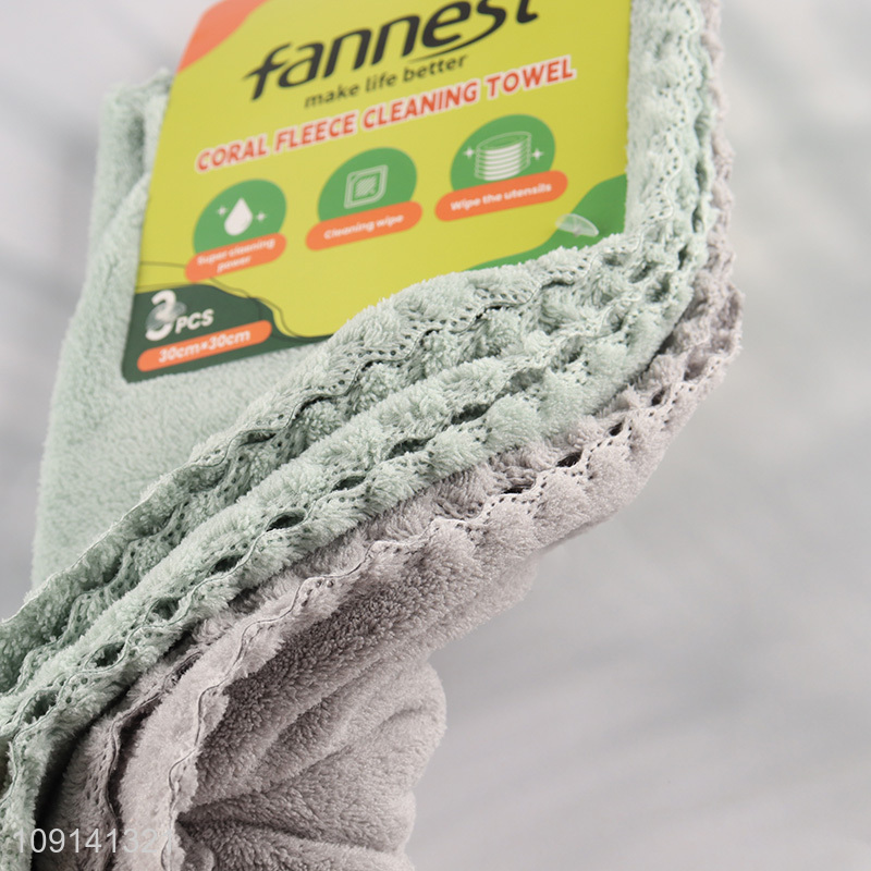 High Quality 3PCS Coral Fleece Dish Cloths Absorbent Cleaning Towels