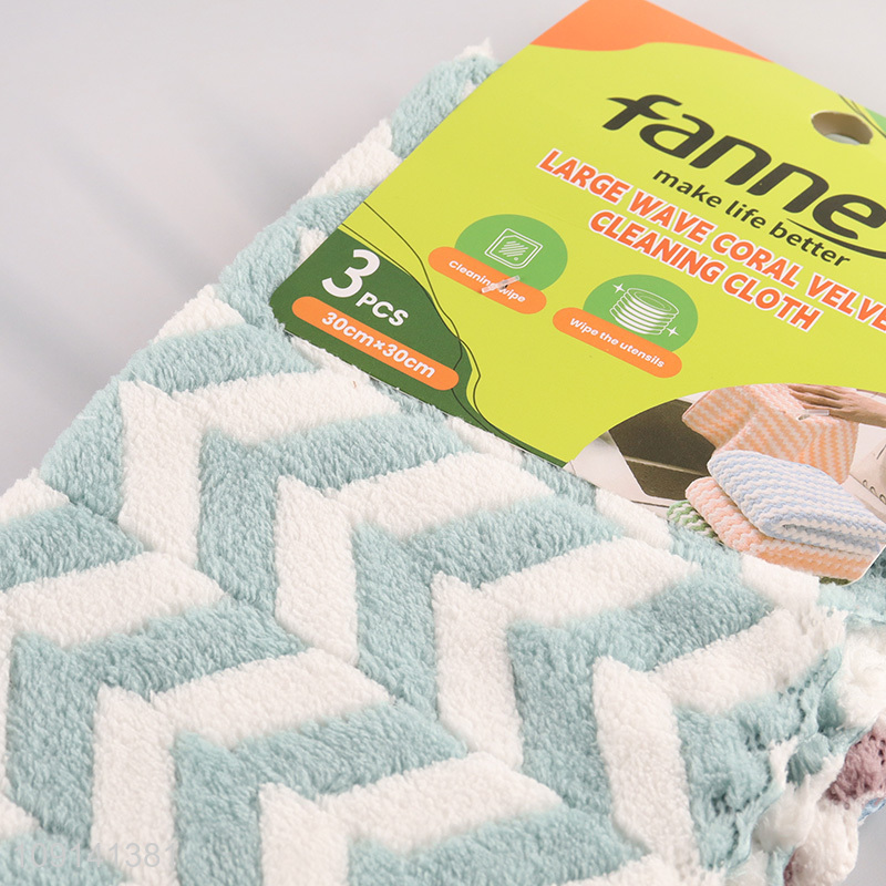Wholesale 3PCS Super Absorbent Dish Cloths Coral Fleece Cleaning Towels