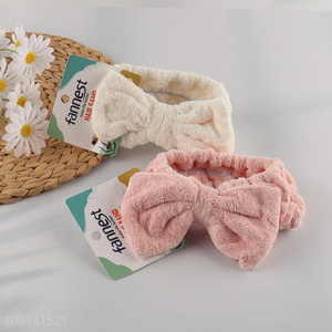 Good Quality Bowknot Makeup Headband Elastic Fluffy Spa Headband